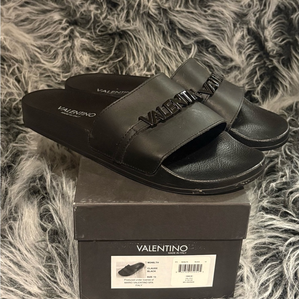 Valentino Black Logo Slide Sandals